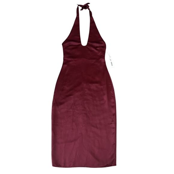 Jason Wu Women’s Burgundy Wine Red Halter Neck Satin Cocktail Midi Dress - Picture 2 of 11